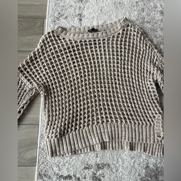 EXPRESS | Tan Open Knit Crochet Long Sleeve
Sweater - Picture 5 of 9